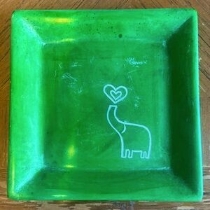 Small Handmade Ceramic Square Plate - Elephant with Heart - Handmade in Kenya